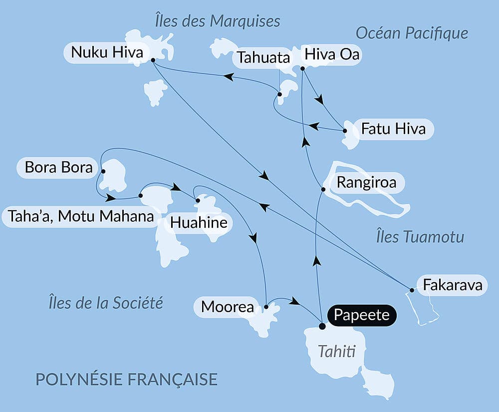 Marquises, Tuamotu et îles de la Société