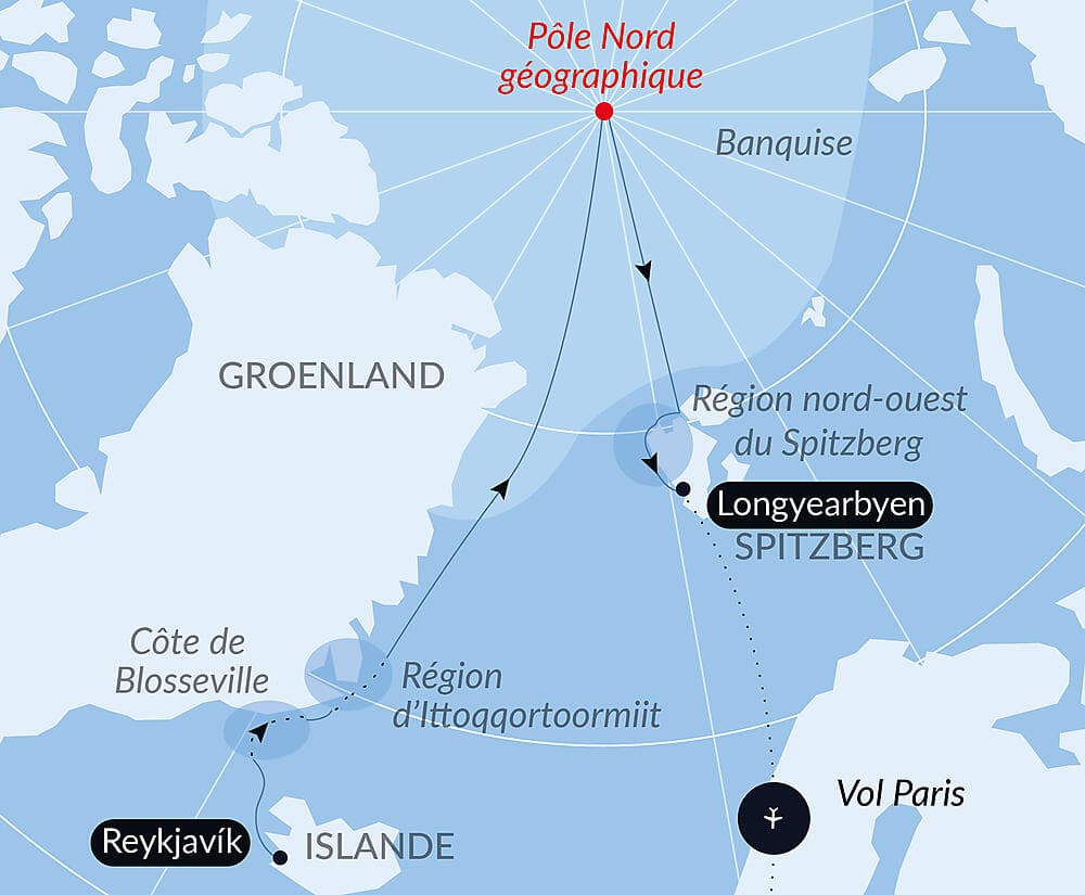 Le pôle Nord géographique et côte est du Groenland